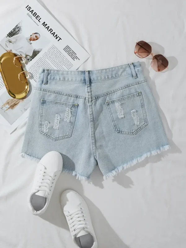 distressed short light blue denim