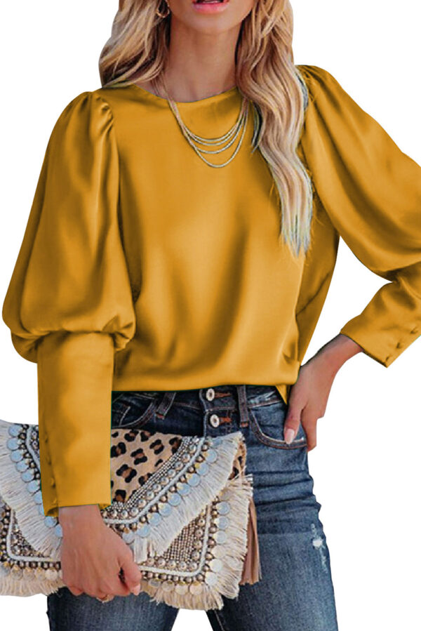 yellow satin puff sleeve top