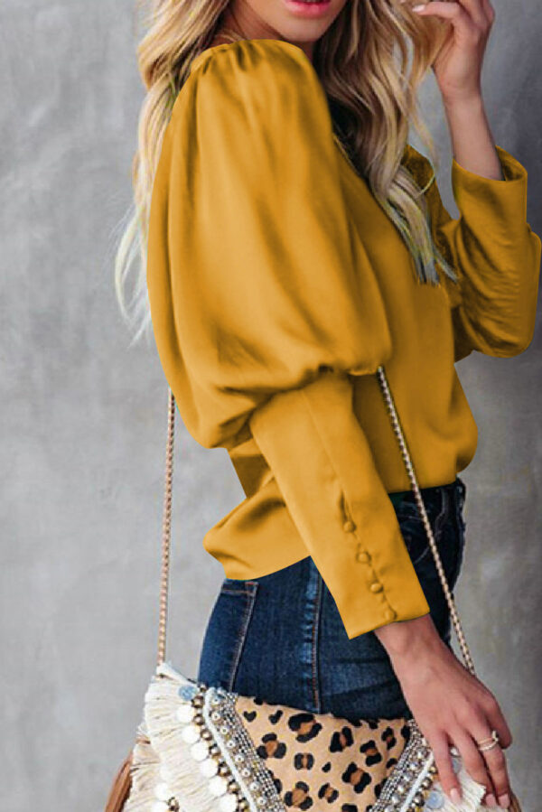 yellow satin puff sleeve top