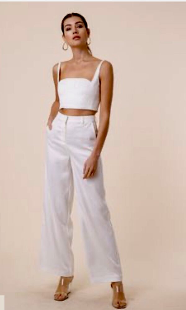 celest white pants line & dot